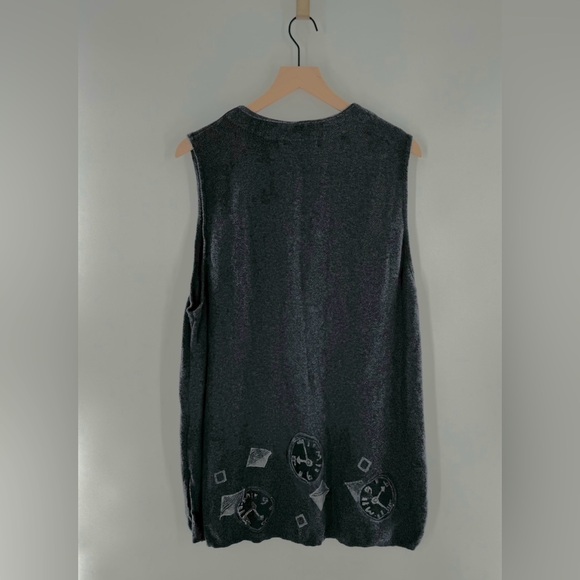 Blue Fish Long Artisan Clock Artsy Button Down Knit Long Sweater Vest Size 0S - Picture 4 of 7